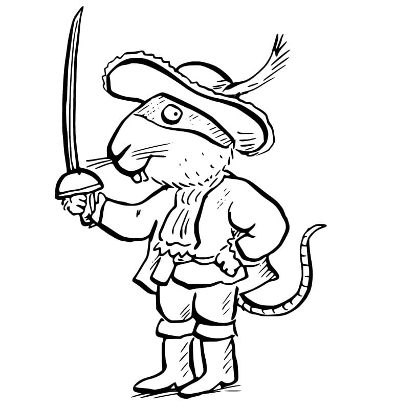 Coloring page a rat disguised as a cat in boots